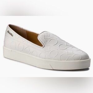 Calvin Klein Signature Embossed White Soft Leather Flats